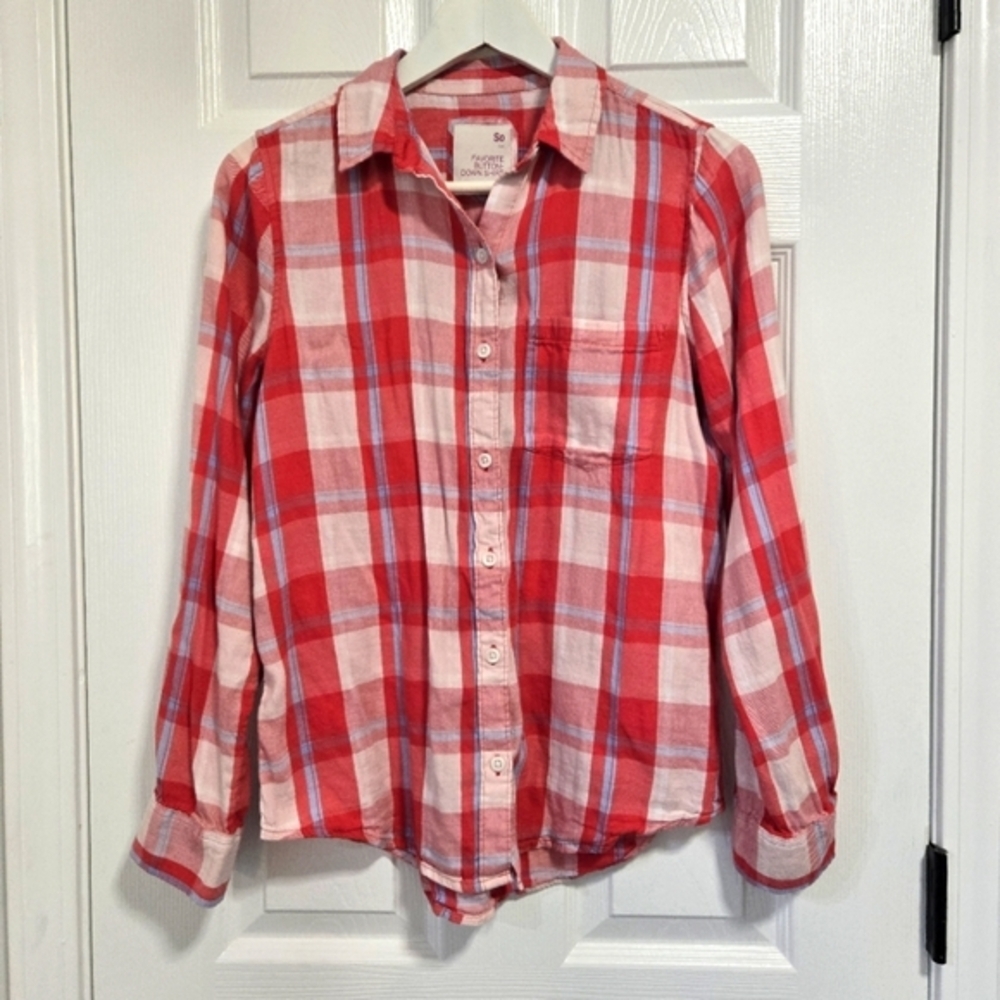 SO Women's Long Sleeve Button Down Plaid Flannel Small